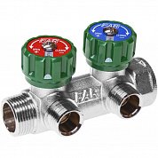 Коллектор FAR 3/4" 2 выхода M24x19 хромированный с вентилями